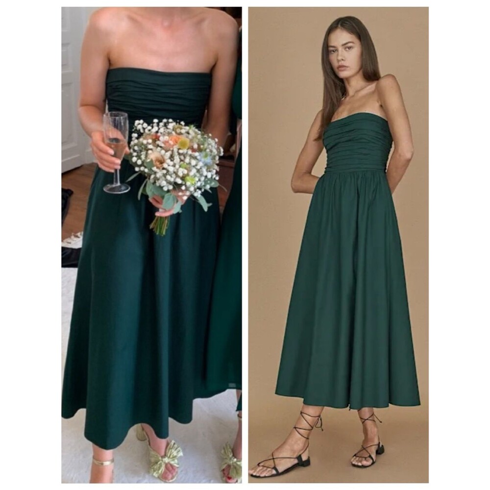Reformation Midi Dress Green Strapless Lissa Poplin Wedding Guest size 2